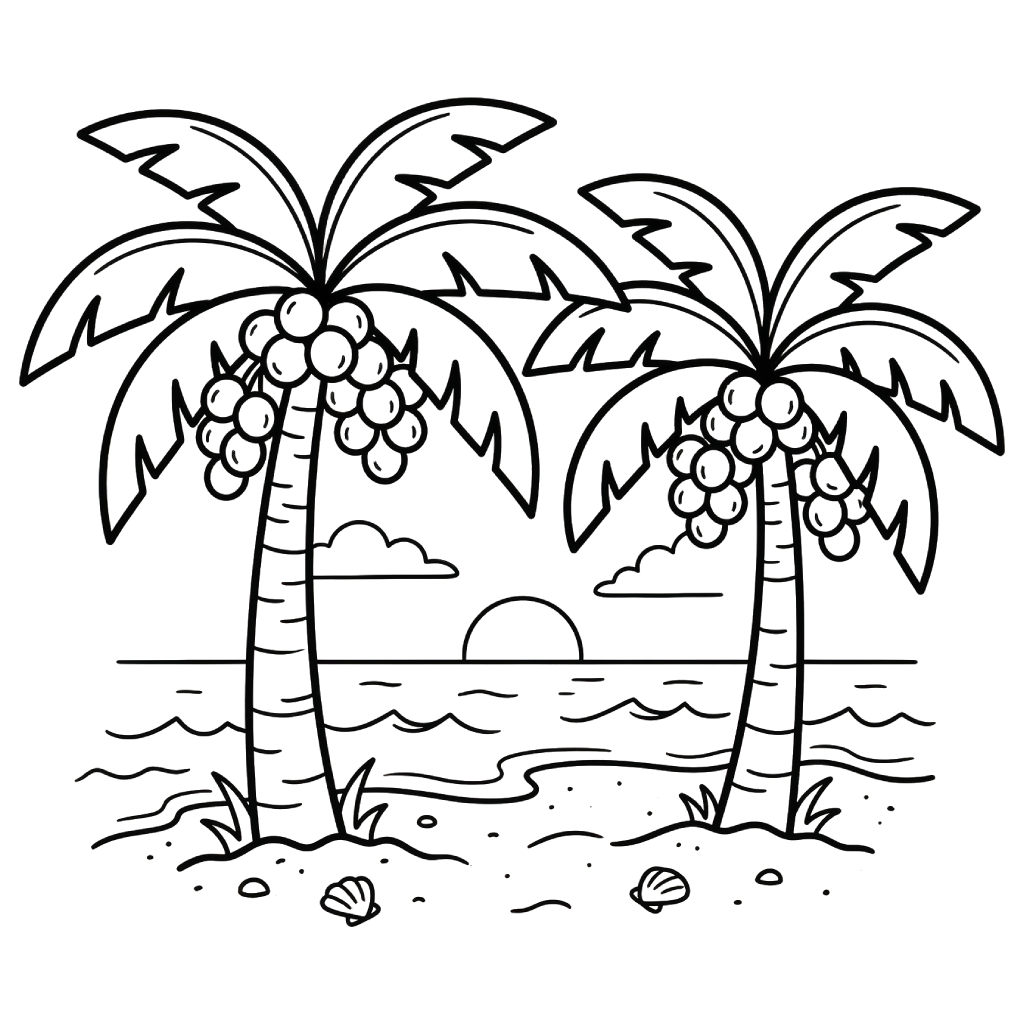 páginas para colorear detalladas de Árbol de Coco