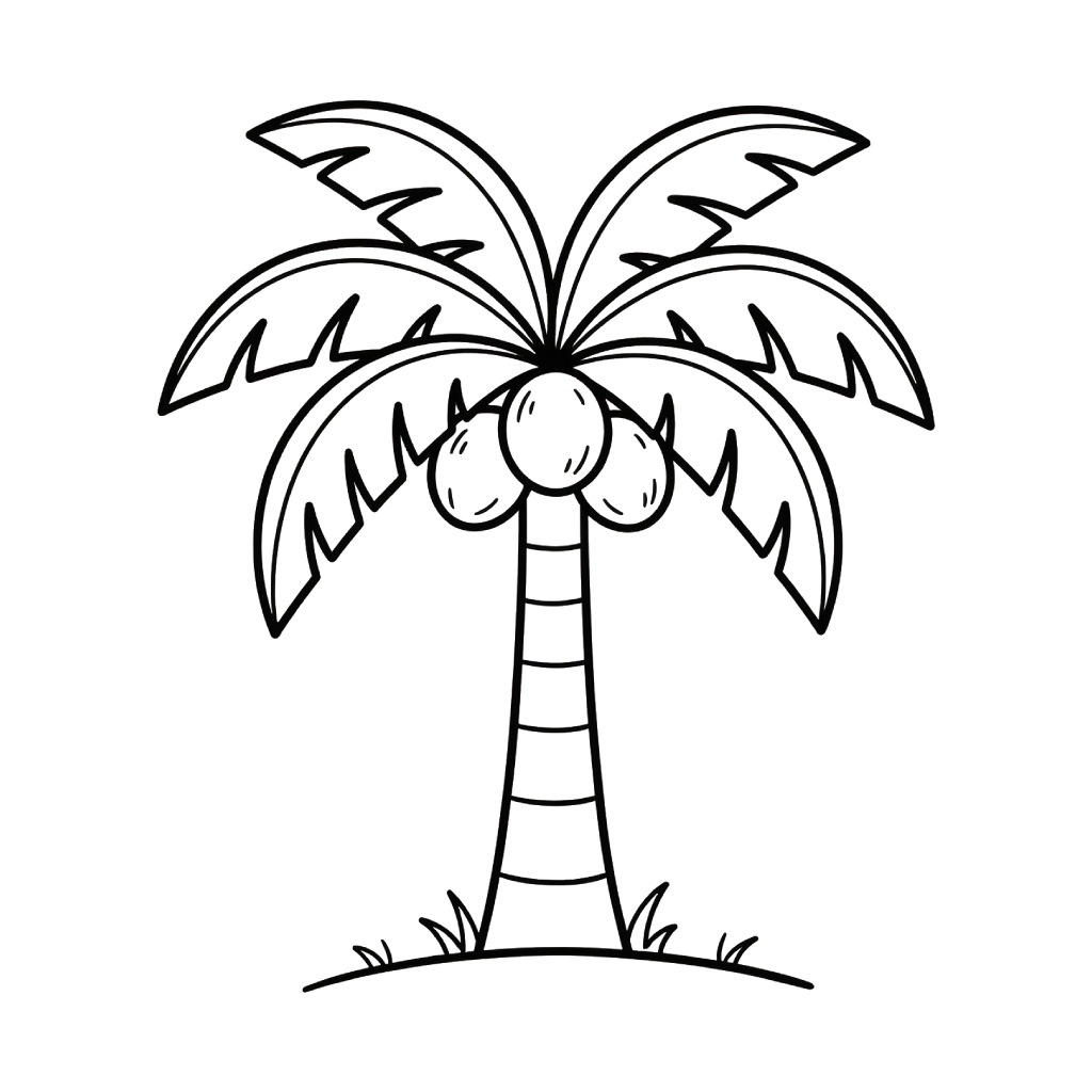 páginas para colorear fáciles de Árbol de Coco