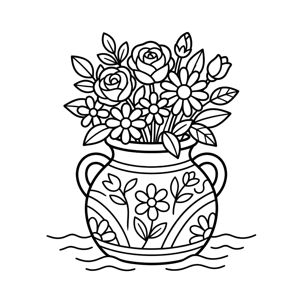 Jarrón de Flores páginas para colorear fáciles