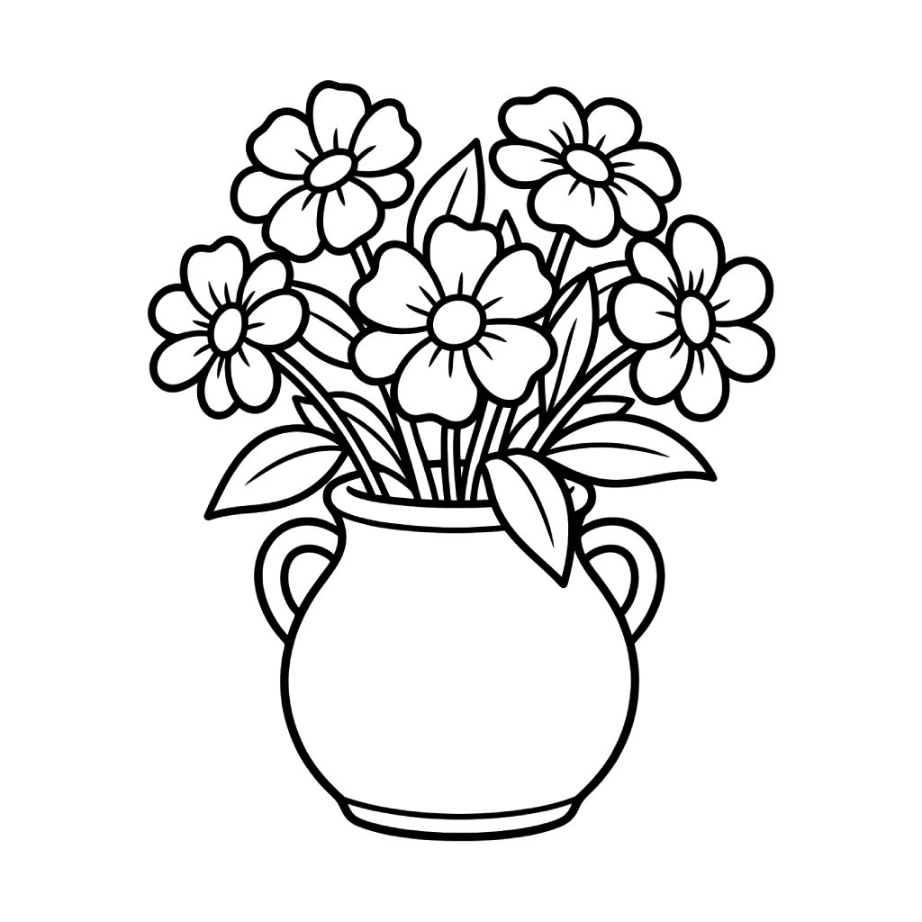 páginas para colorear fáciles de Jarrón de Flores