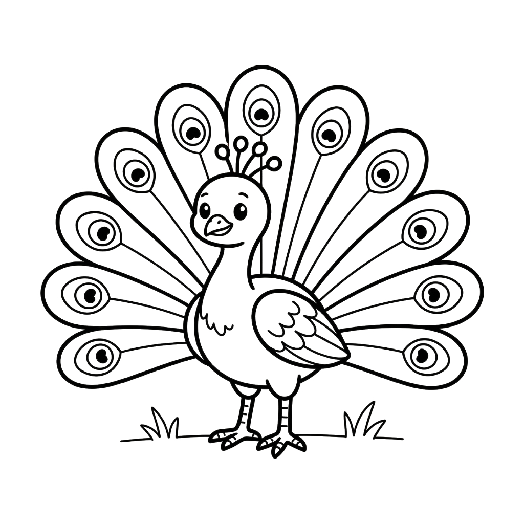 páginas para colorear para niños Pavo Real