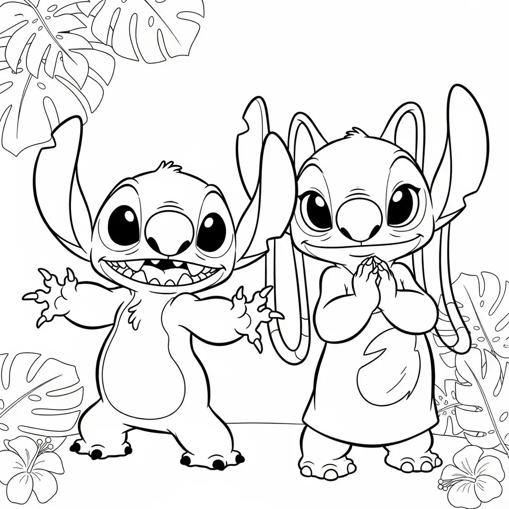 Stitch Y Angel páginas para colorear para niños