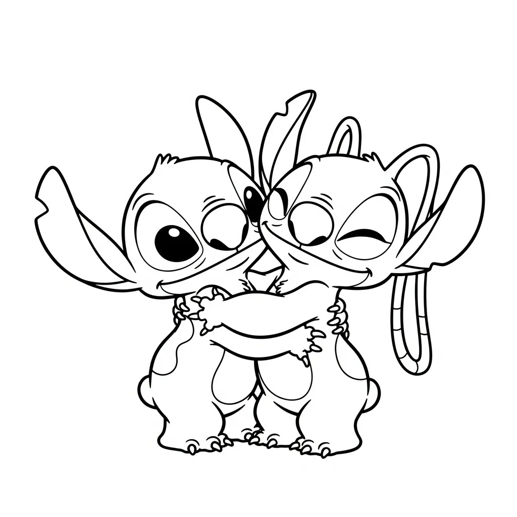 páginas para colorear fáciles de Stitch Y Angel