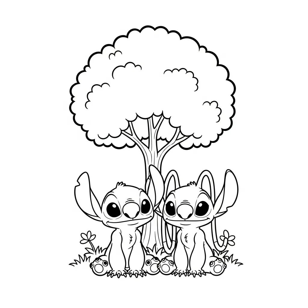 páginas para colorear detalladas de Stitch Y Angel para adultos