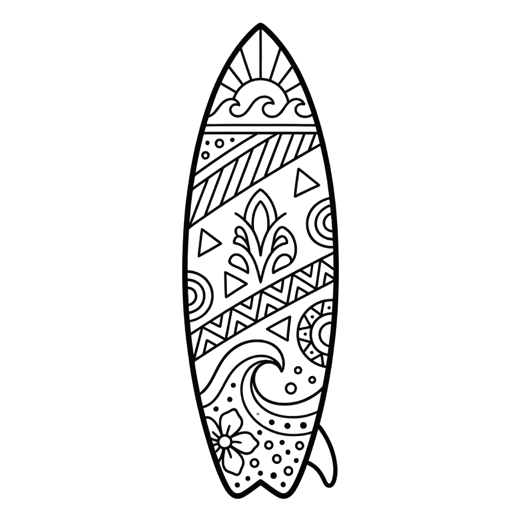 páginas para colorear para adultos Tabla de Surf 1