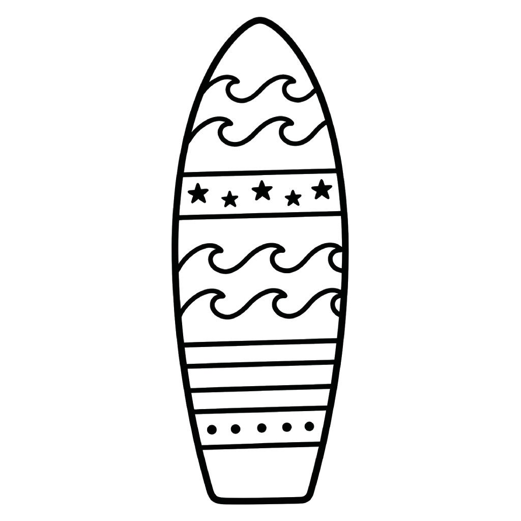 páginas para colorear fáciles de Tabla de Surf 1