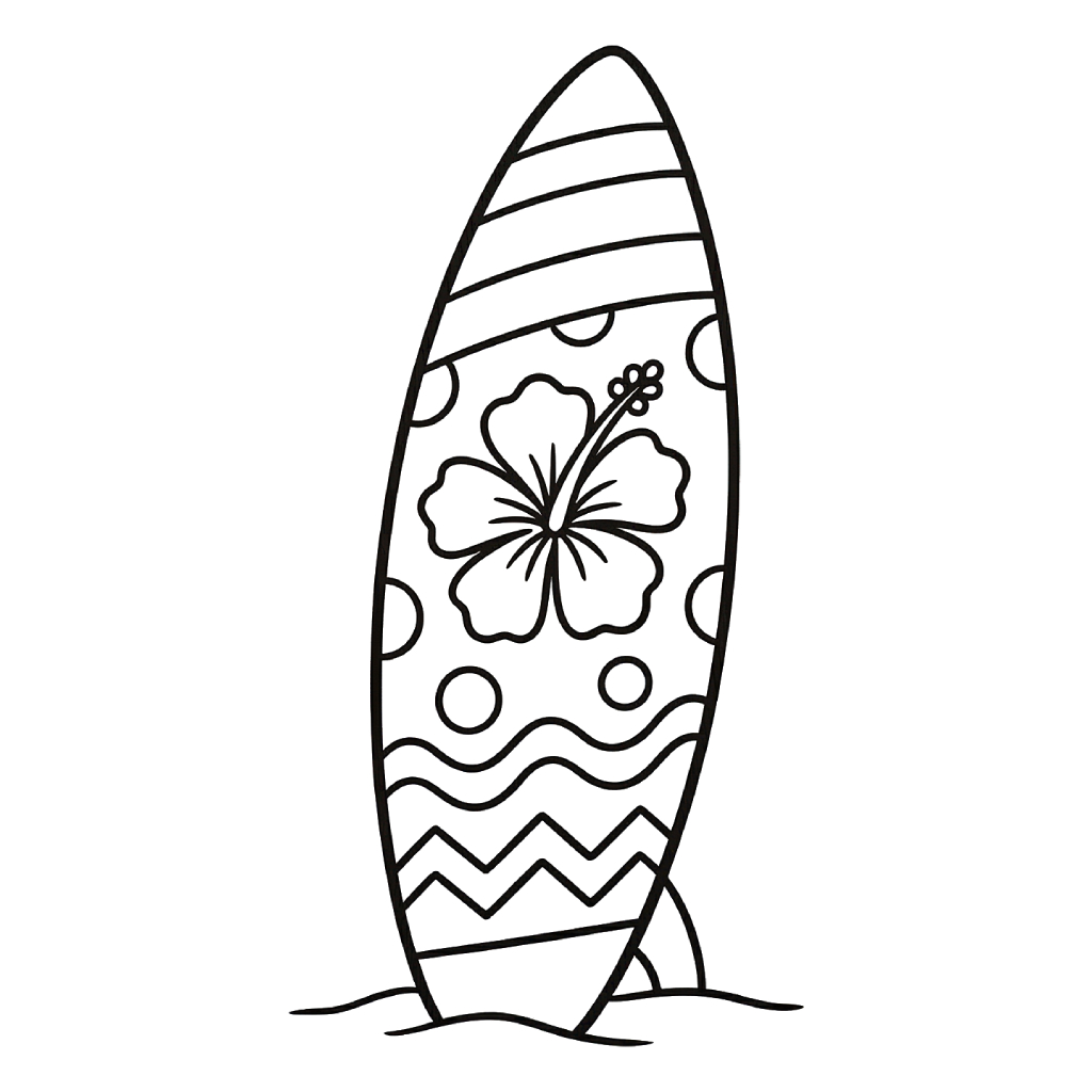 páginas para colorear fáciles de Tabla de Surf