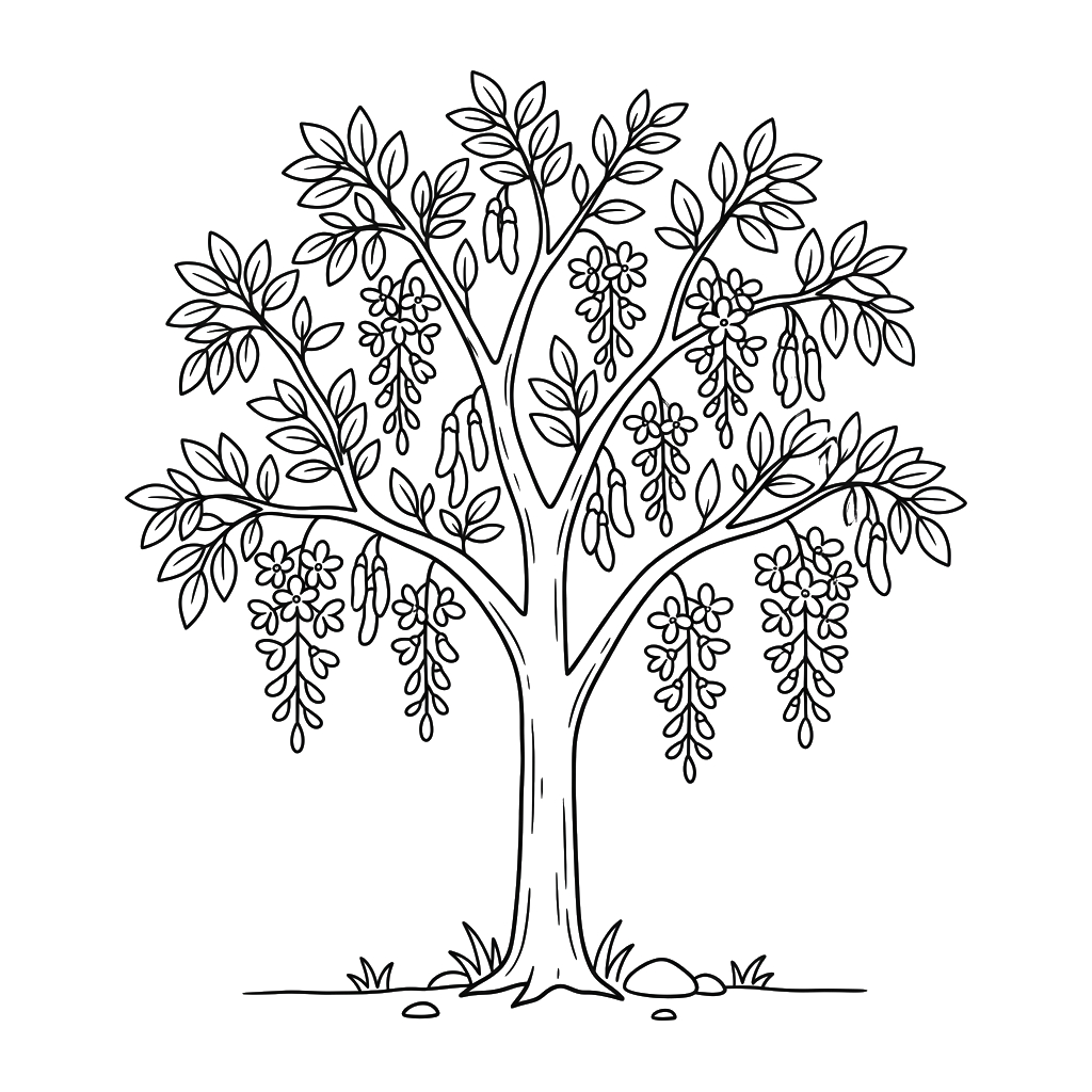 Árbol de Lluvia Dorada páginas para colorear para adultos pdf 1