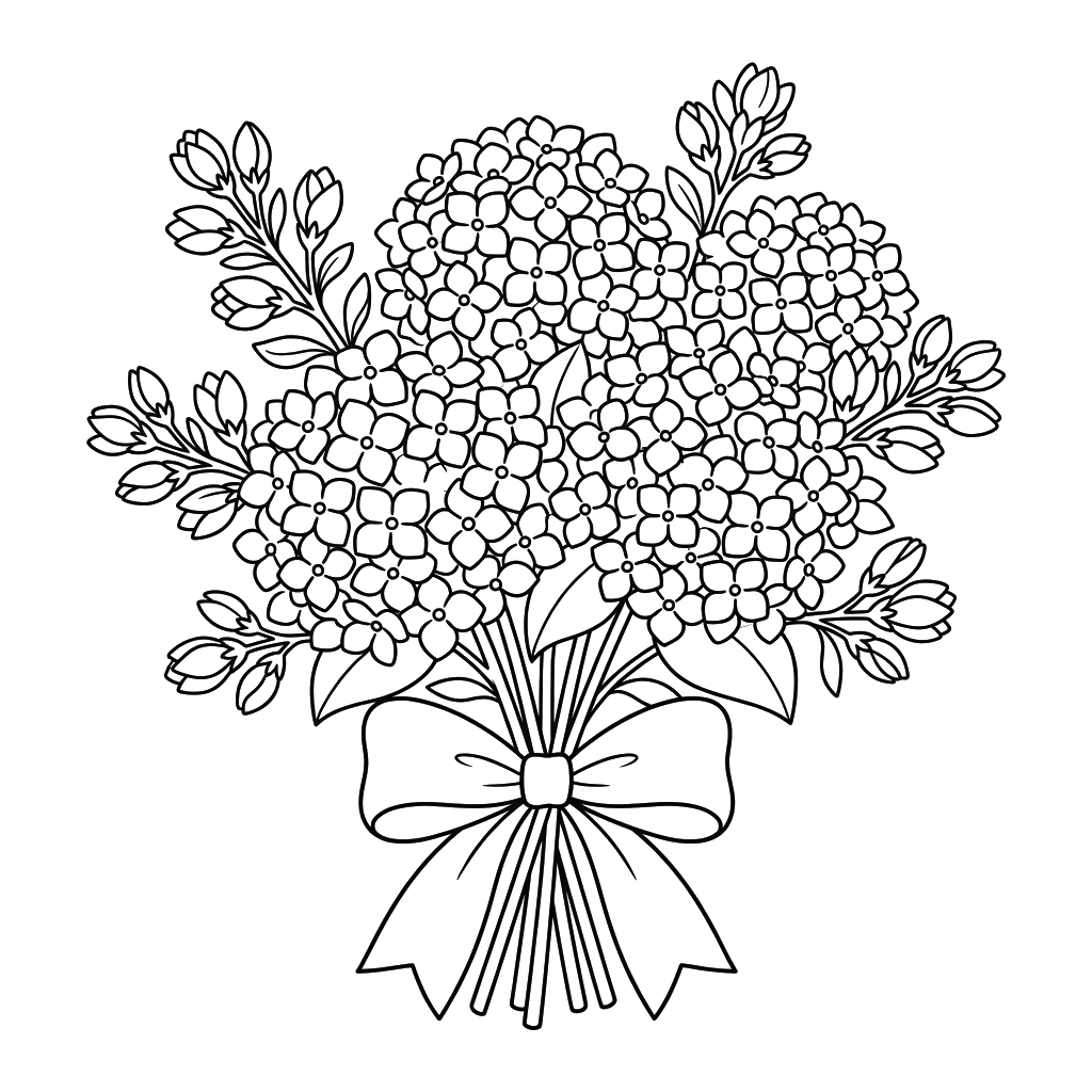 páginas para colorear kawaii lindas Hortensia