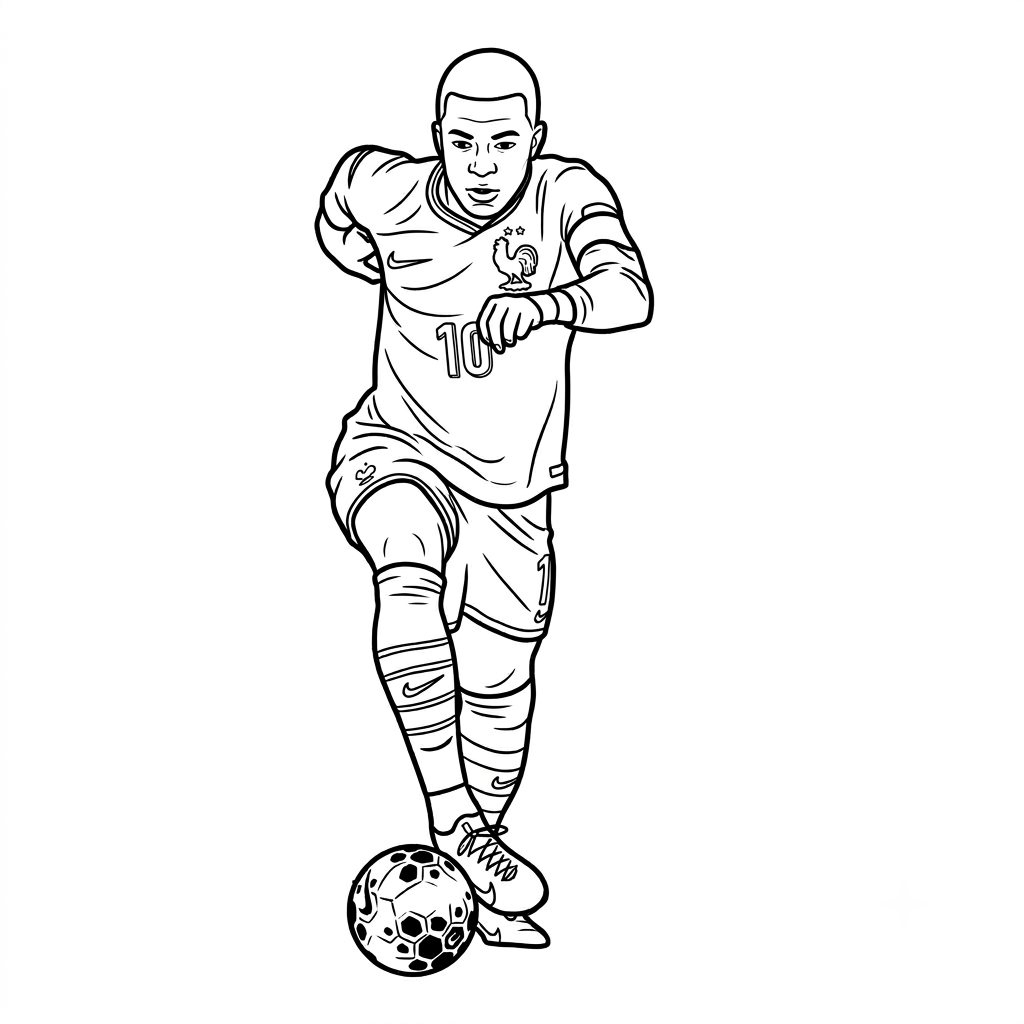 páginas para colorear imprimibles Kylian Mbappé Mundial 2026 para colorear