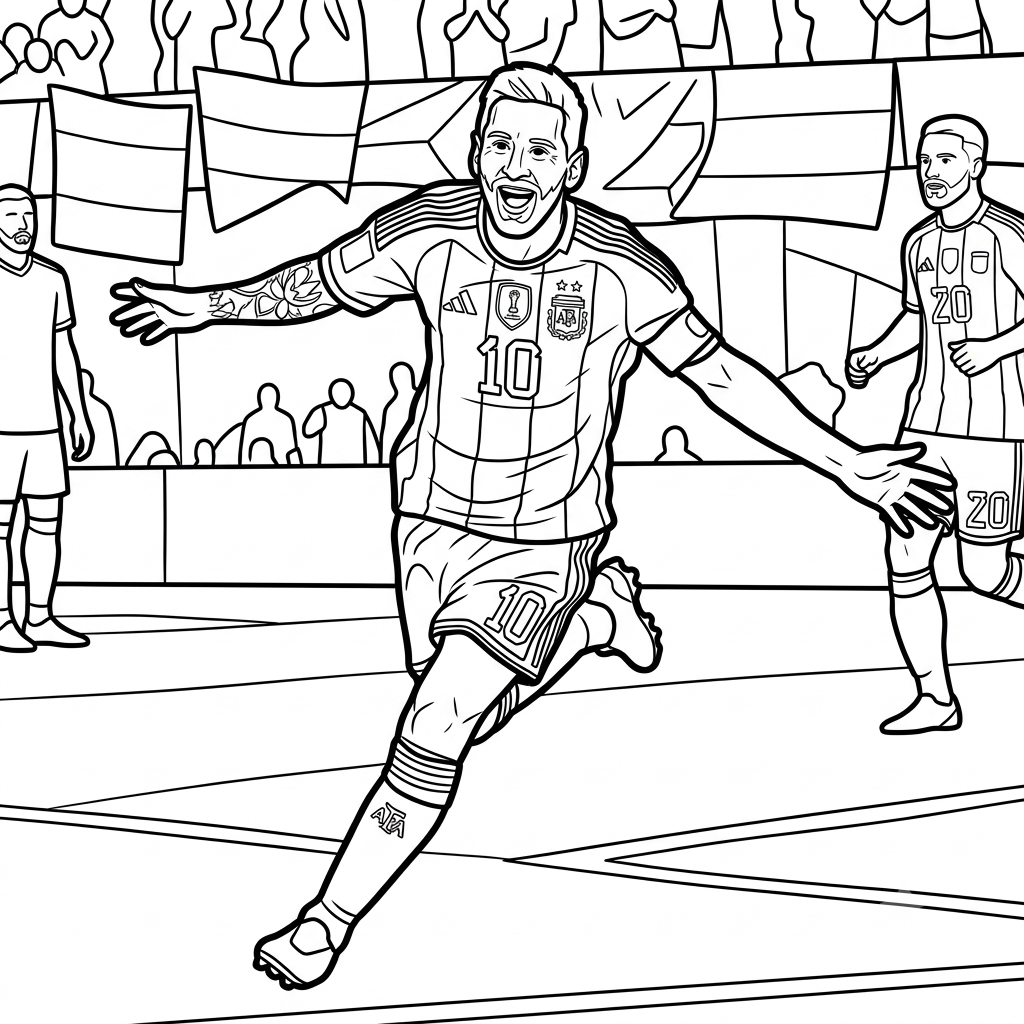 páginas para colorear detalladas de Messi Mundial 2026 para adultos