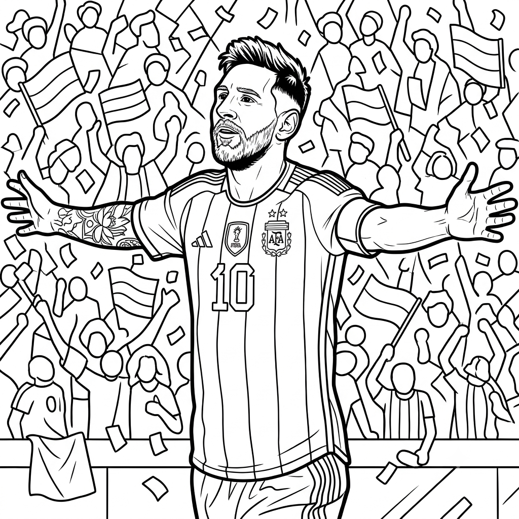 páginas para colorear imprimibles Messi Mundial 2026 para adultos