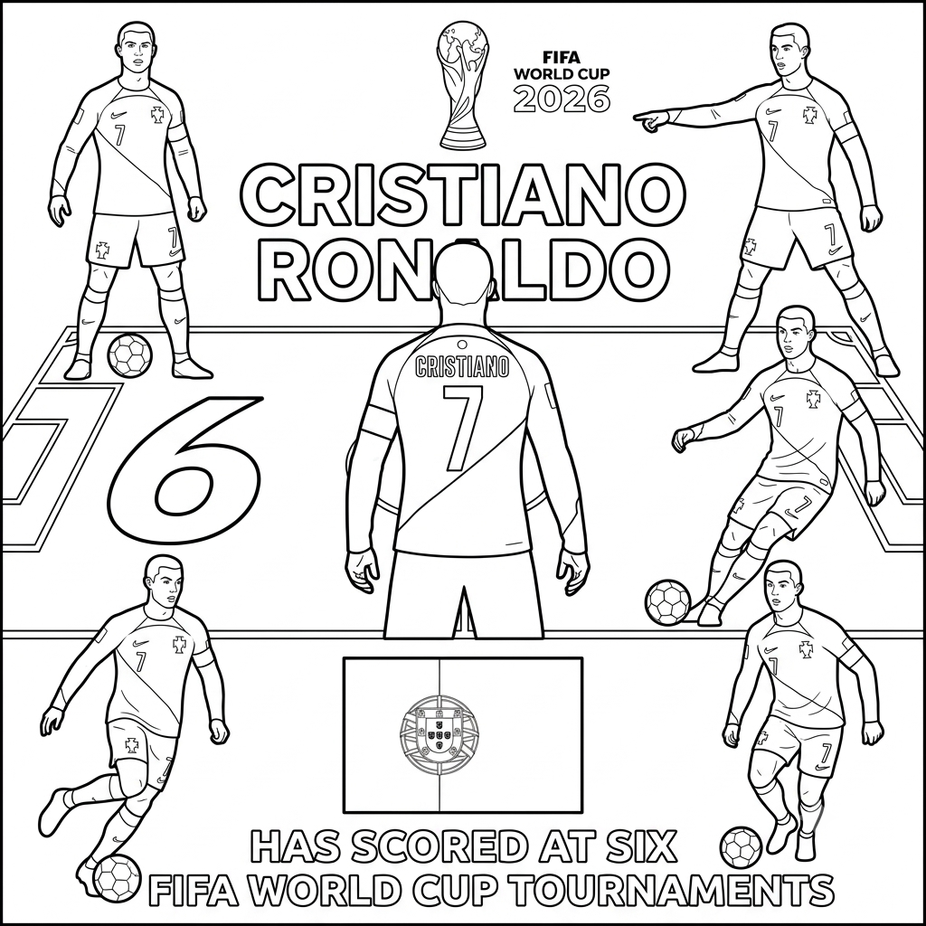páginas para colorear kawaii lindas Ronaldo Mundial 2026