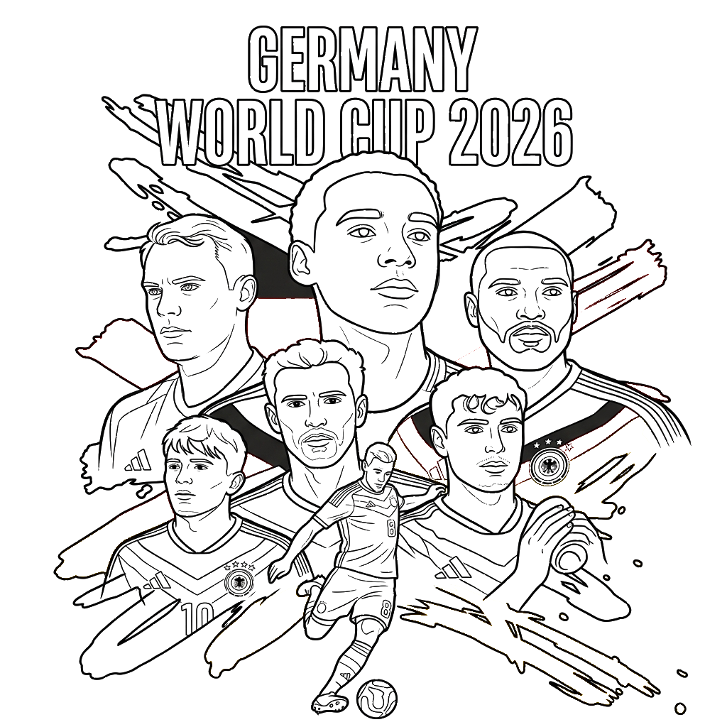 Selección de Alemania Mundial 2026 16 páginas para colorear Selección de Alemania Mundial 2026 imprimibles gratis