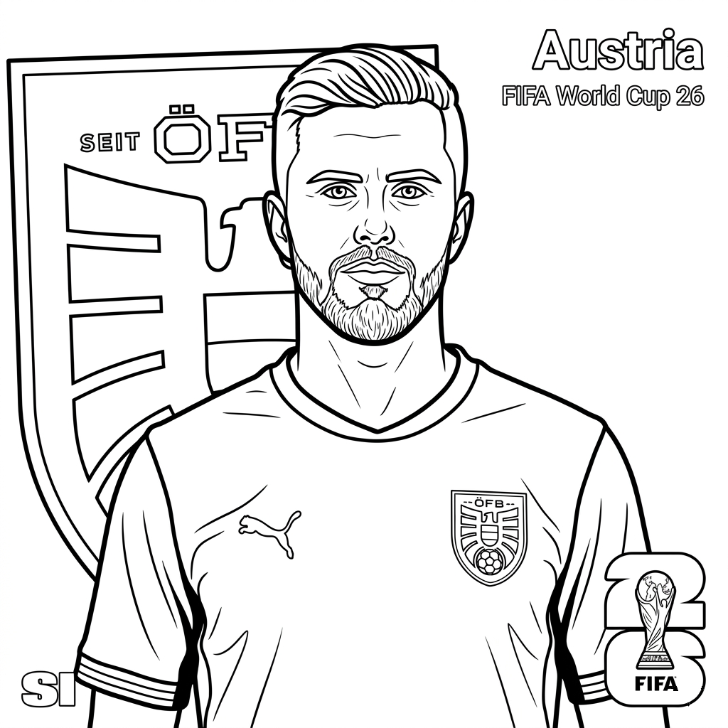 Selección de Austria Mundial 2026 páginas para colorear para imprimir