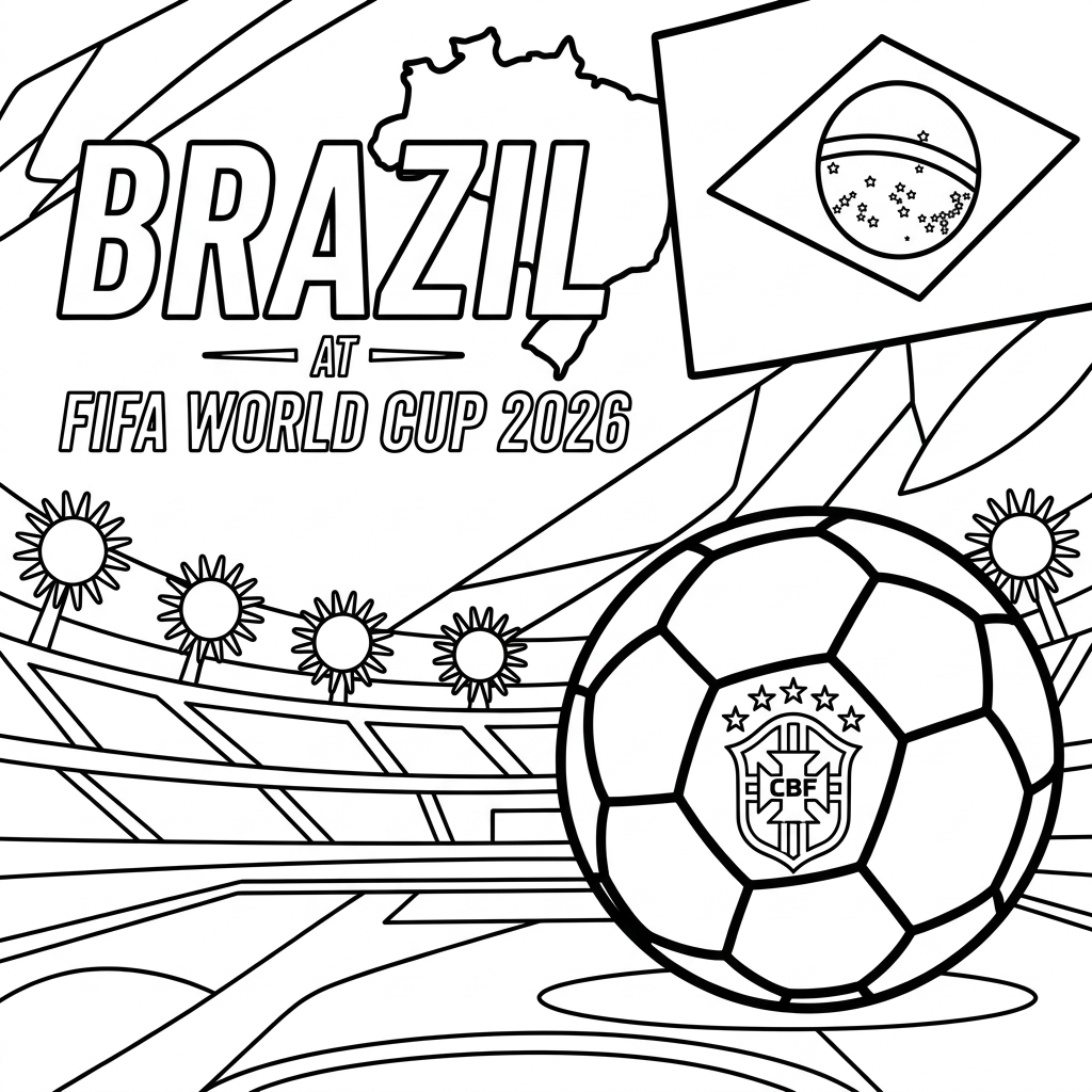 páginas para colorear Selección de Brasil Mundial 2026 imprimibles