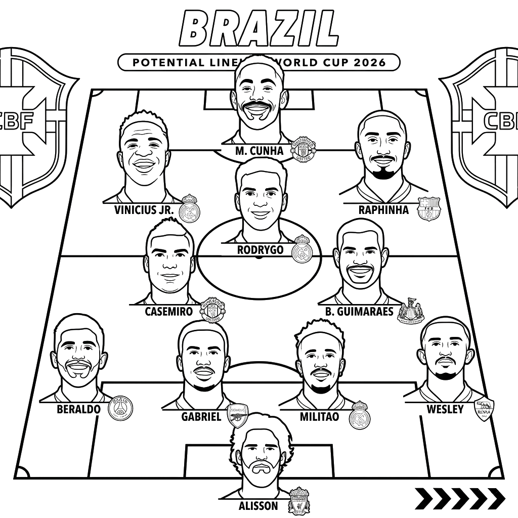 páginas para colorear de preescolar Selección de Brasil Mundial 2026