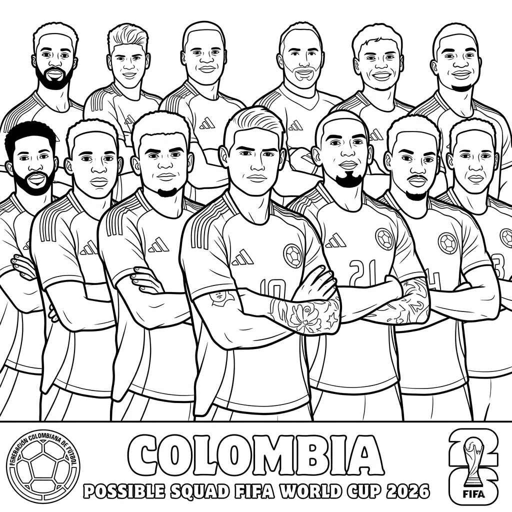 Selección de Colombia Mundial 2026 páginas para colorear para adultos 1