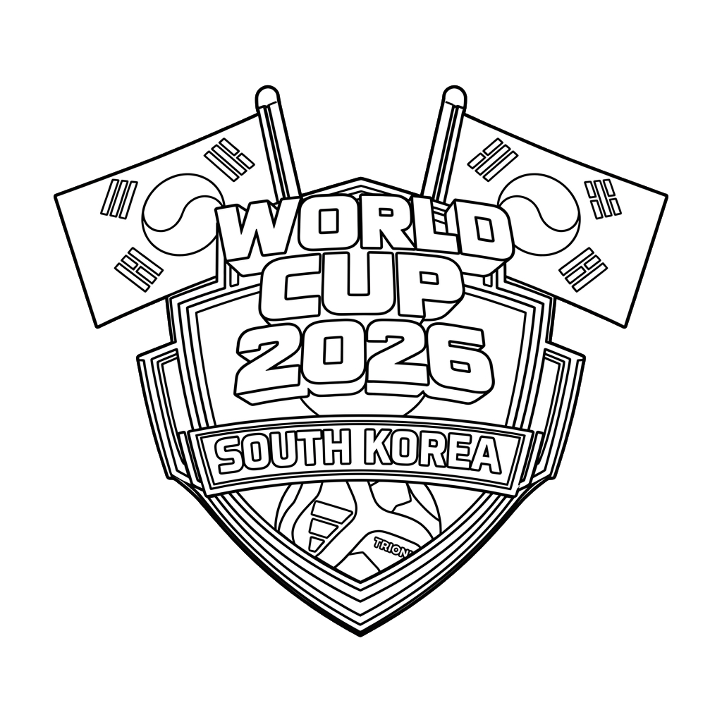 Selección de Corea del Sur Mundial 2026 3 felices páginas para colorear Selección de Corea del Sur Mundial 2026