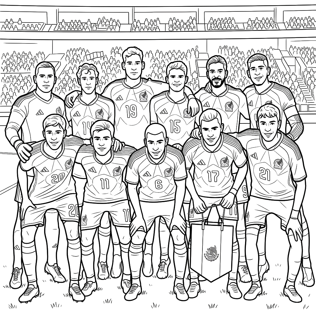 páginas para colorear detalladas de Selección de México Mundial 2026 para adultos