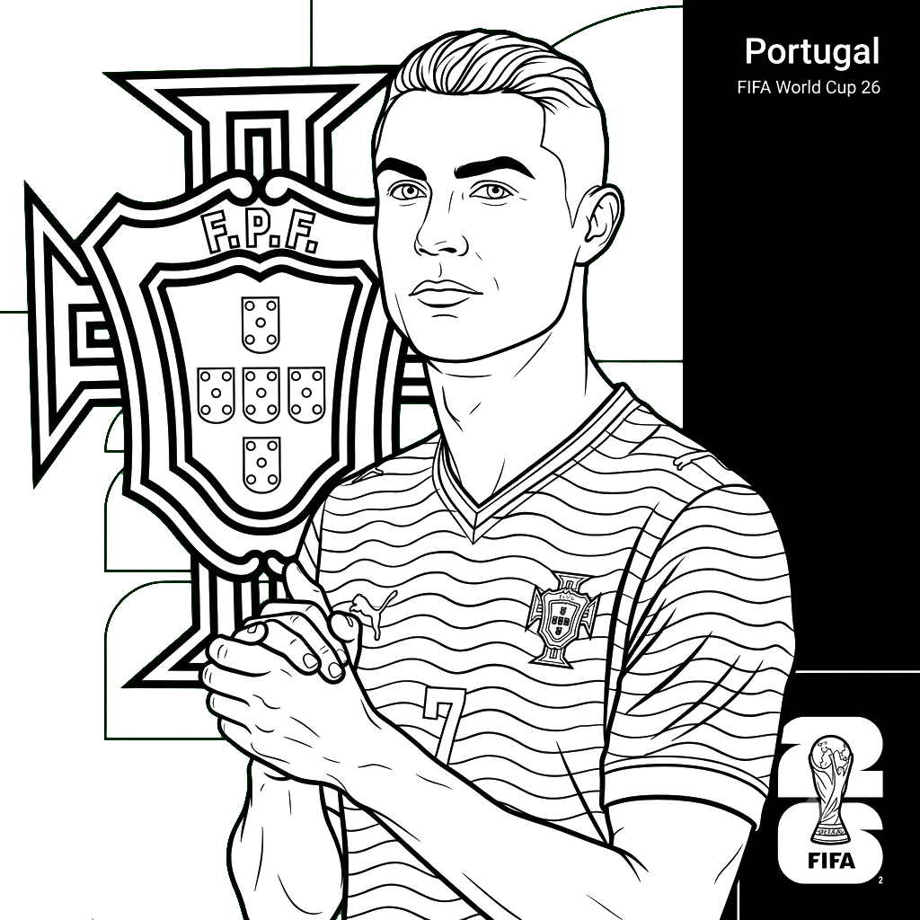 Selección de Portugal Mundial 2026 8 Selección de Portugal Mundial 2026 páginas para colorear de adornos