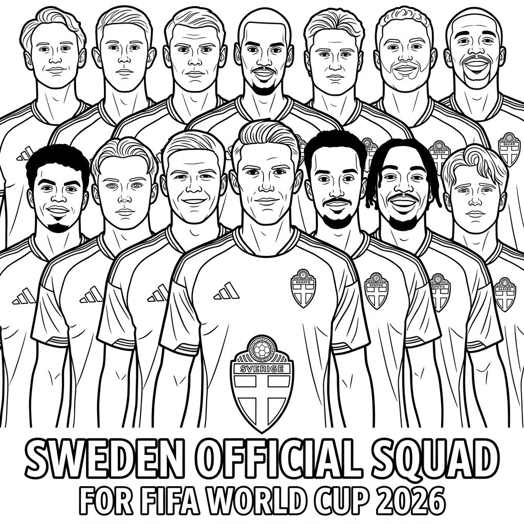Schwedens Nationalmannschaft für die Weltmeisterschaft 2026 15 Schwedens Nationalmannschaft für die Weltmeisterschaft 2026 - Zeichnungen (Ausmalbilder)