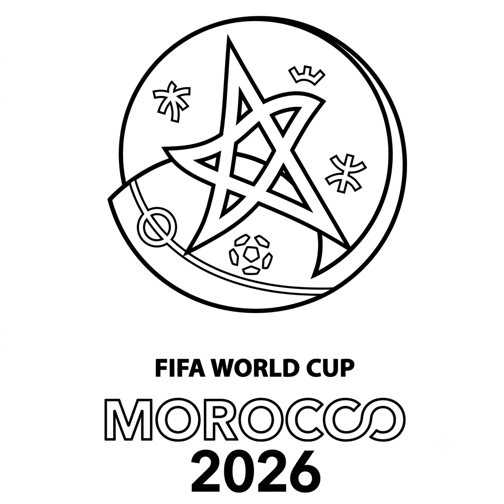 páginas para colorear para niños Selección de Marruecos Mundial 2026