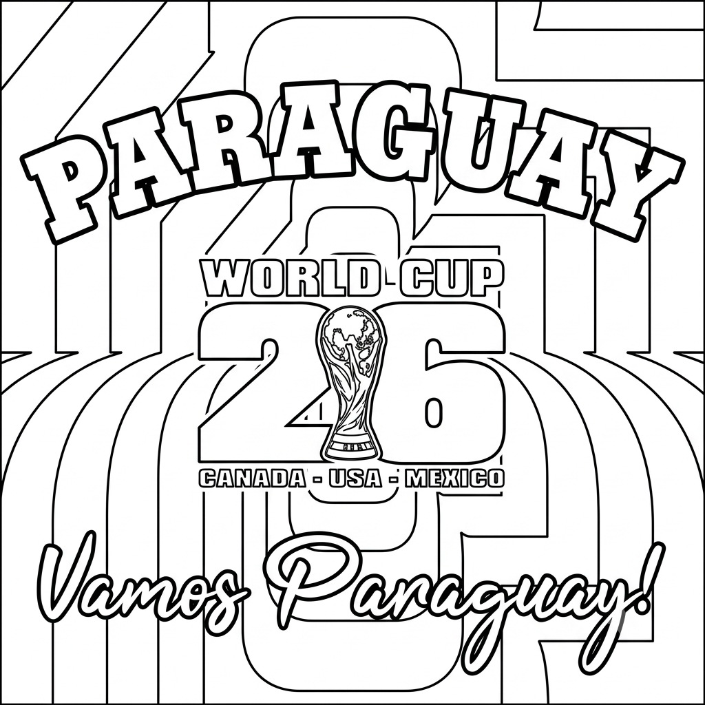 Selección de Paraguay Mundial 2026 5 páginas para colorear detalladas de Selección de Paraguay Mundial 2026 para adultos
