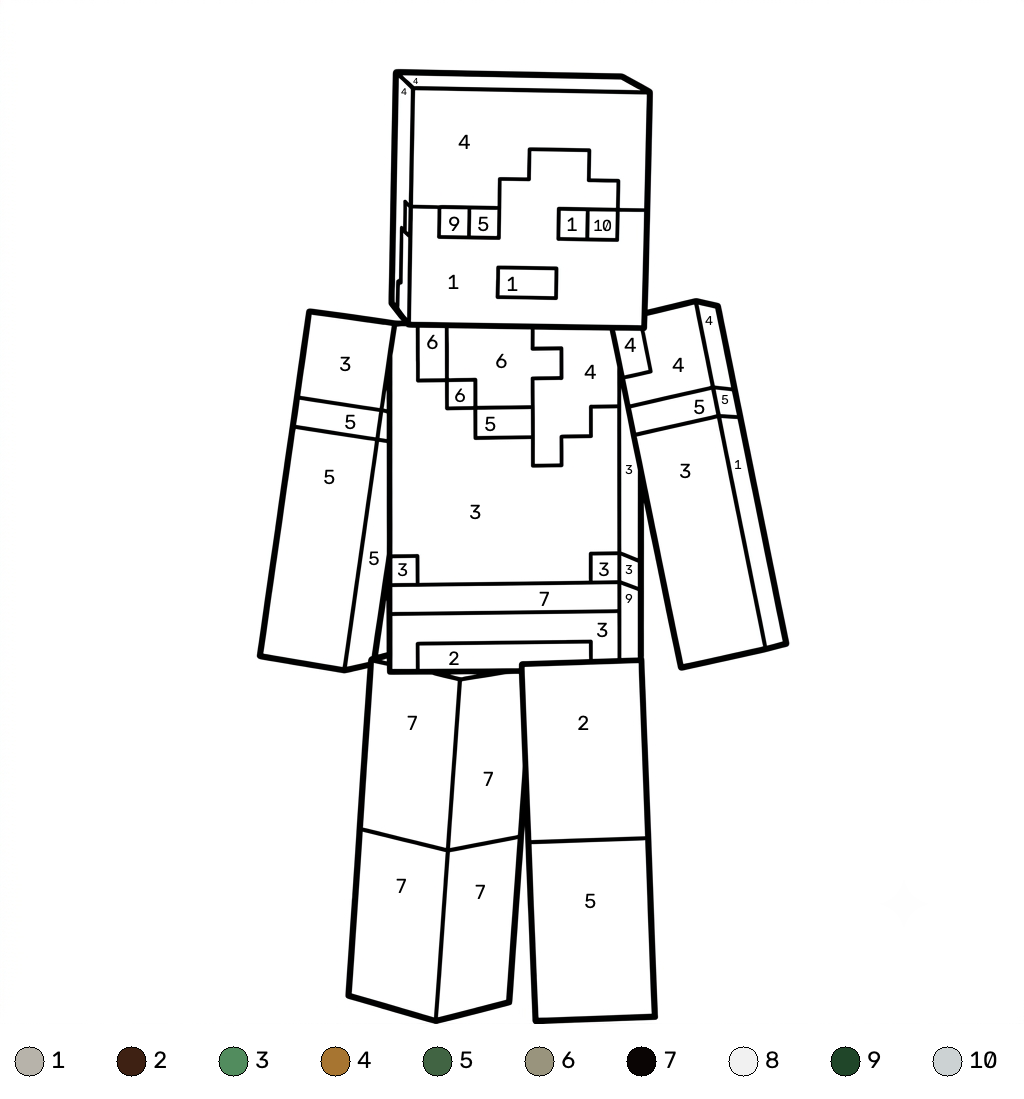 divertidas páginas para colorear Alex Minecraft coloring by numbers