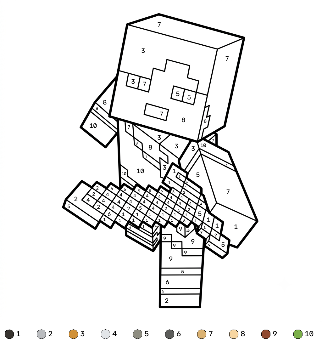 Alex Minecraft coloring by numbers adornos para colorear