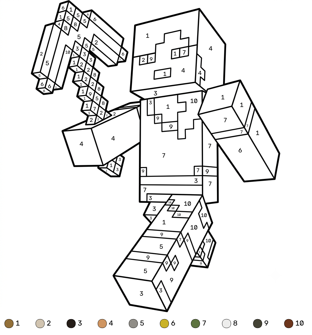 niños Alex Minecraft coloring by numbers páginas para colorear