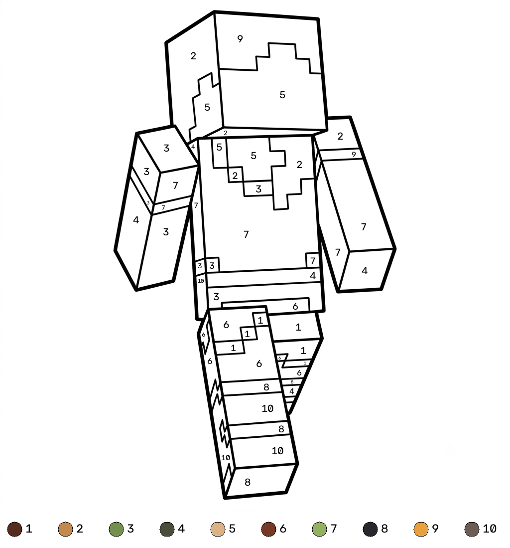 felices páginas para colorear Alex Minecraft coloring by numbers 1