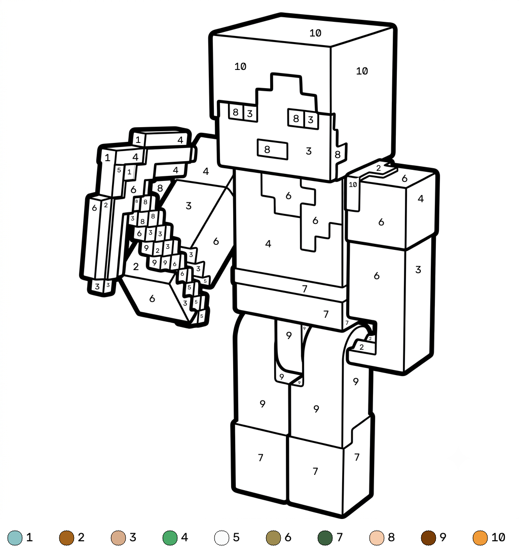 felices páginas para colorear Alex Minecraft coloring by numbers