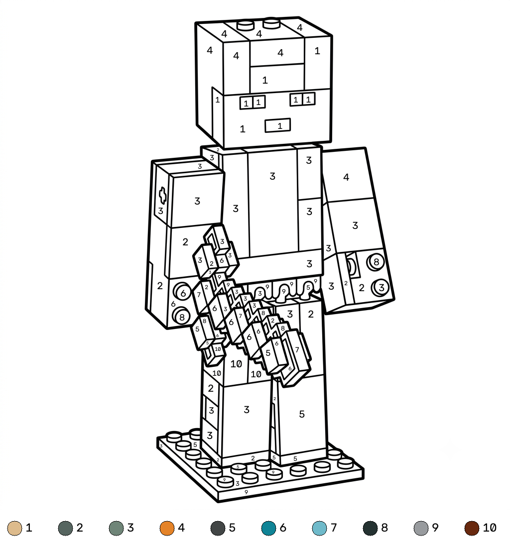 Alex Minecraft coloring by numbers páginas para colorear para imprimir