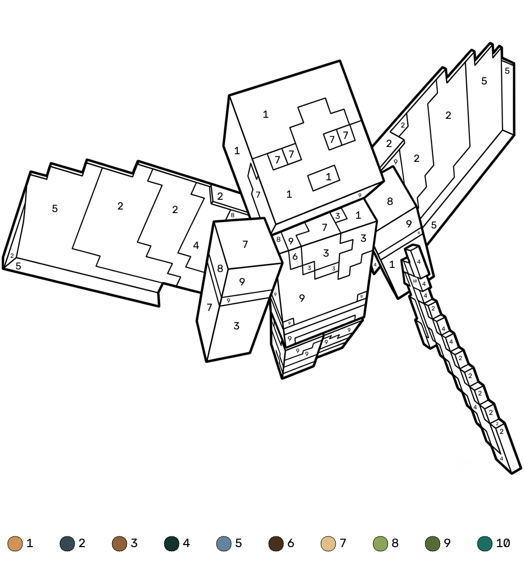 Alex Minecraft coloring by numbers páginas para colorear para adultos fáciles