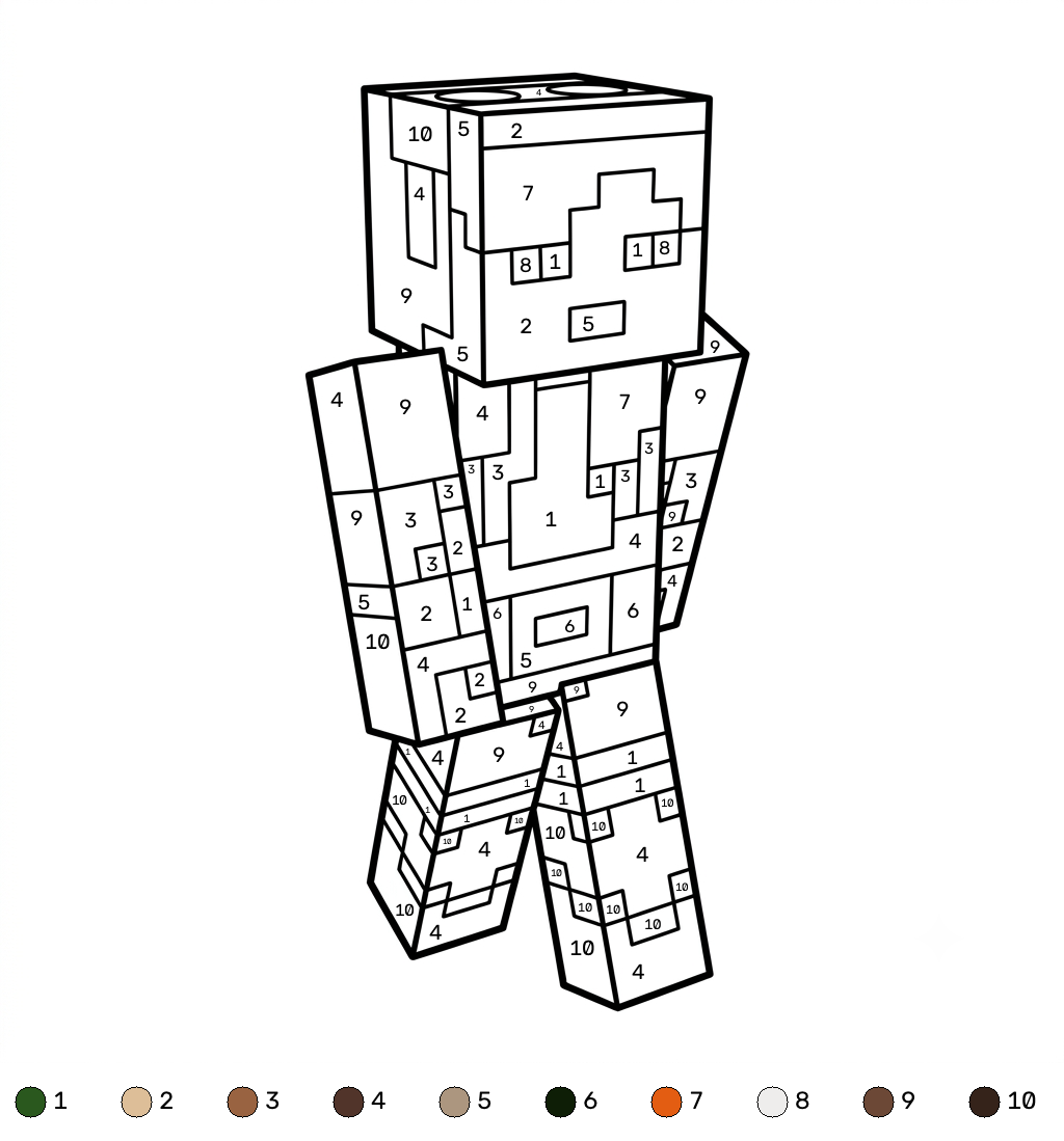 divertidas páginas para colorear Alex Minecraft coloring by numbers 1