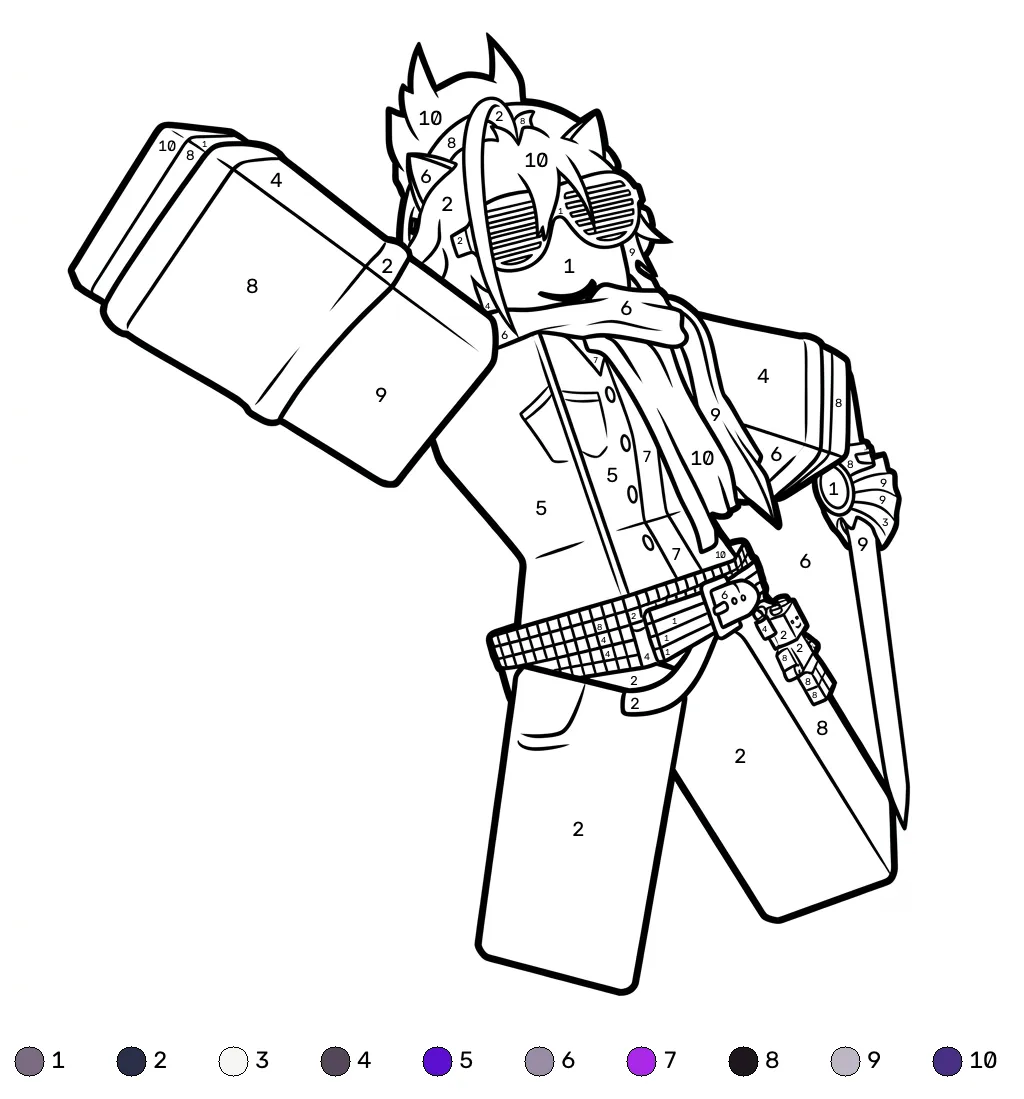páginas para colorear para imprimir gratis BrightEyes Roblox coloring by numbers