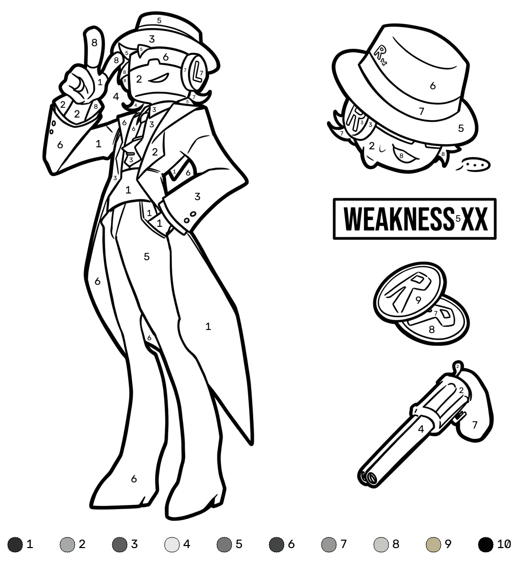 páginas para colorear detalladas de Chance Roblox coloring by numbers