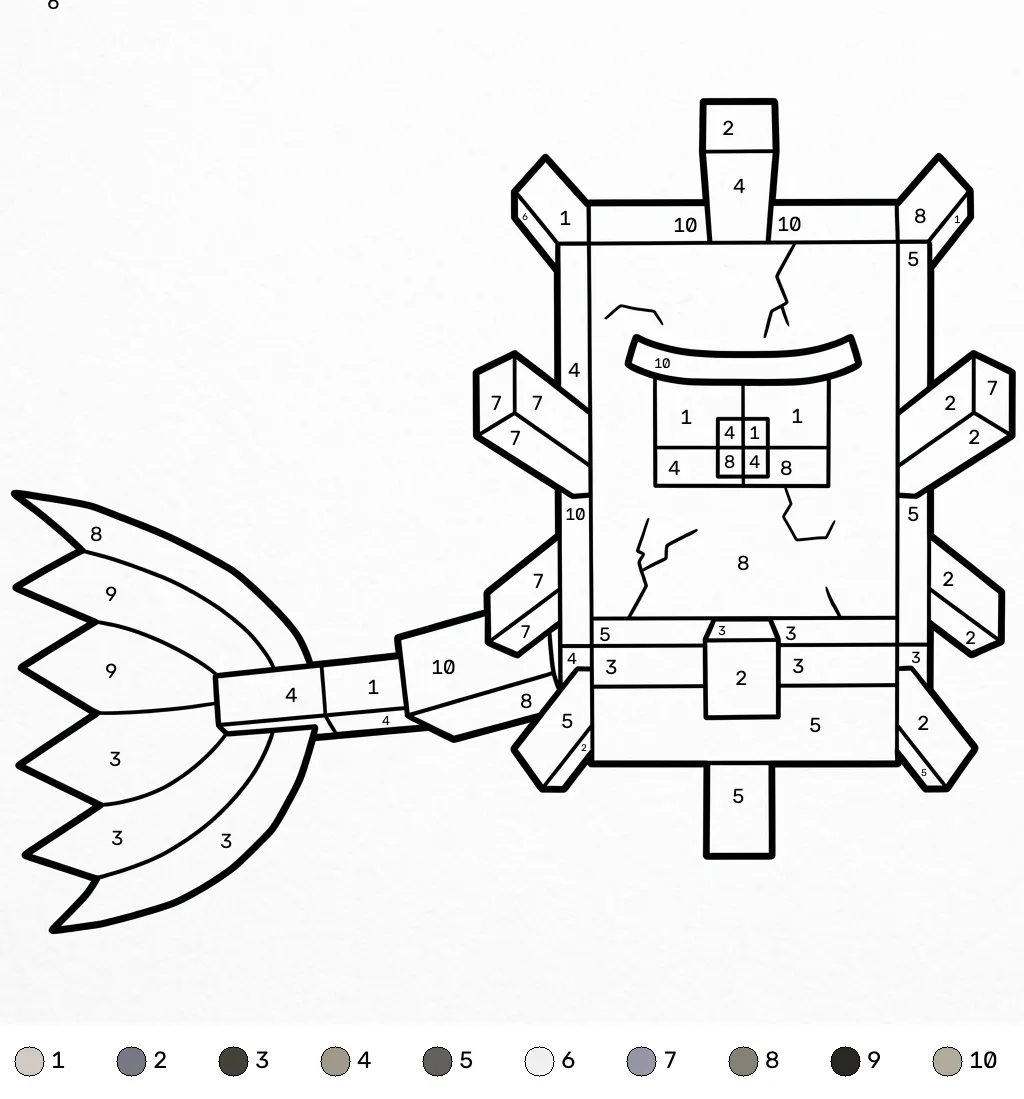 Elder Guardian Minecraft 21 colorear páginas de Elder Guardian Minecraft coloring by numbers