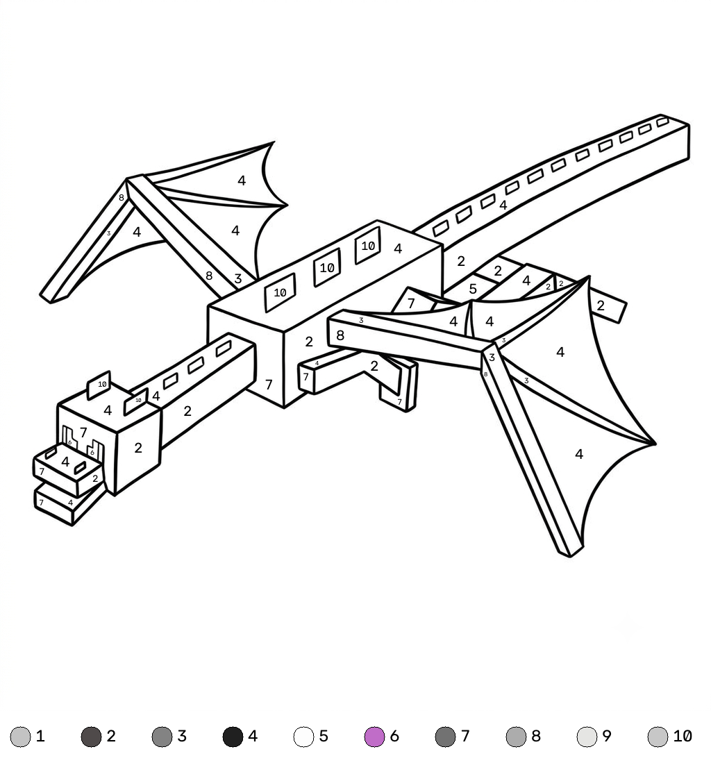 Ender Dragon Minecraft coloring by numbers adornos para colorear