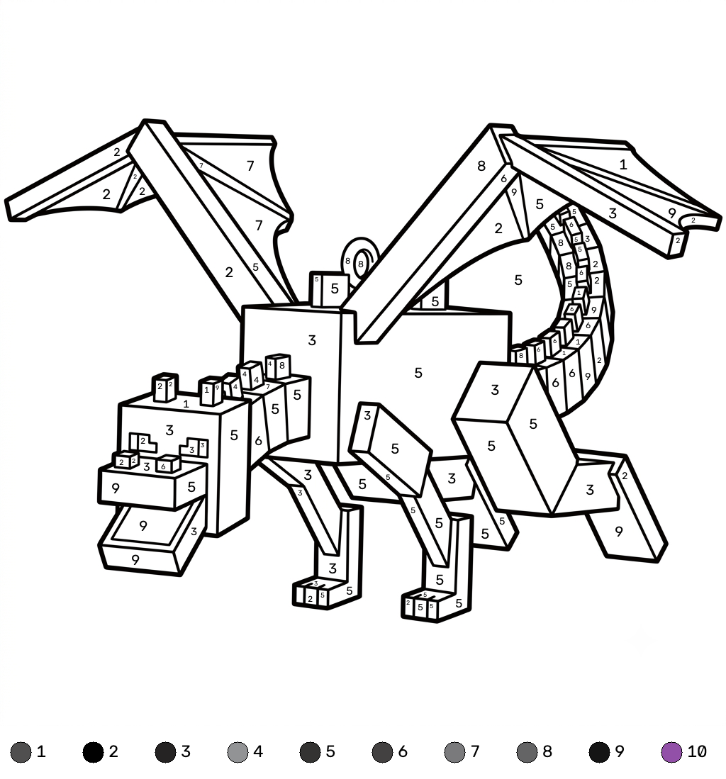 colorear páginas de Ender Dragon Minecraft coloring by numbers