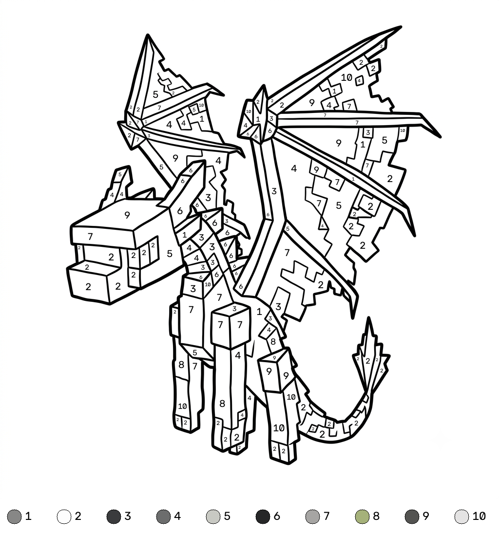 lindas páginas para colorear Ender Dragon Minecraft coloring by numbers 1