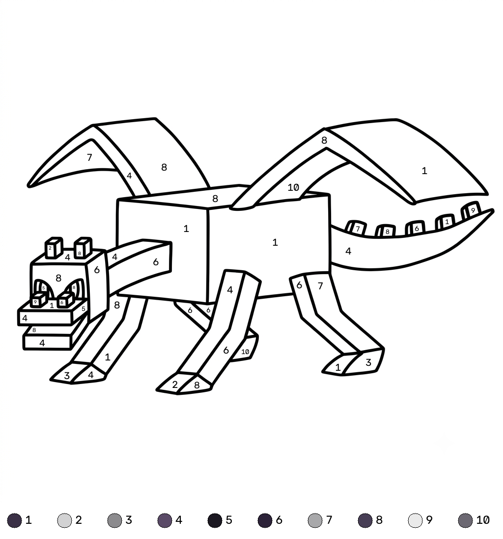 páginas para colorear para adultos Ender Dragon Minecraft coloring by numbers 1