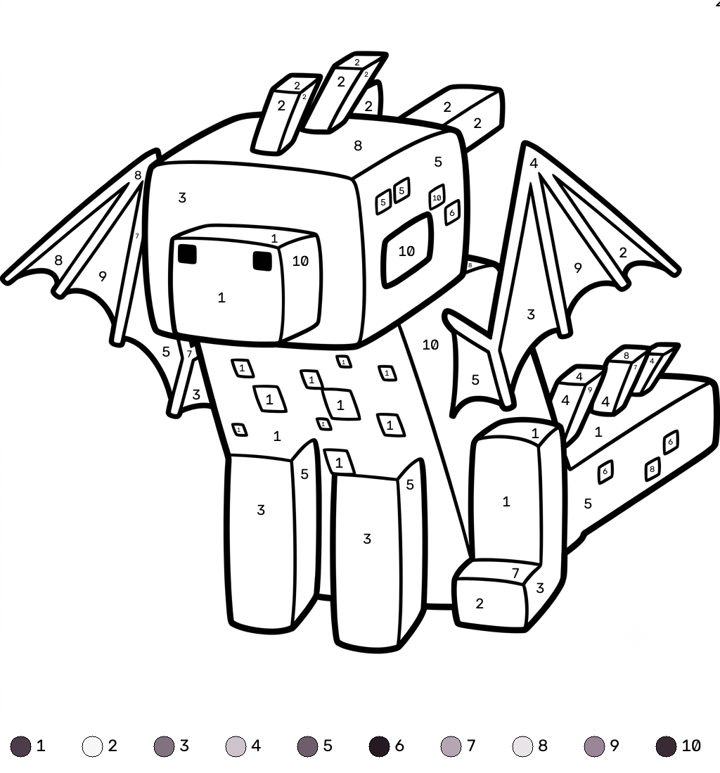 Ender Dragon Minecraft coloring by numbers páginas para colorear gratis