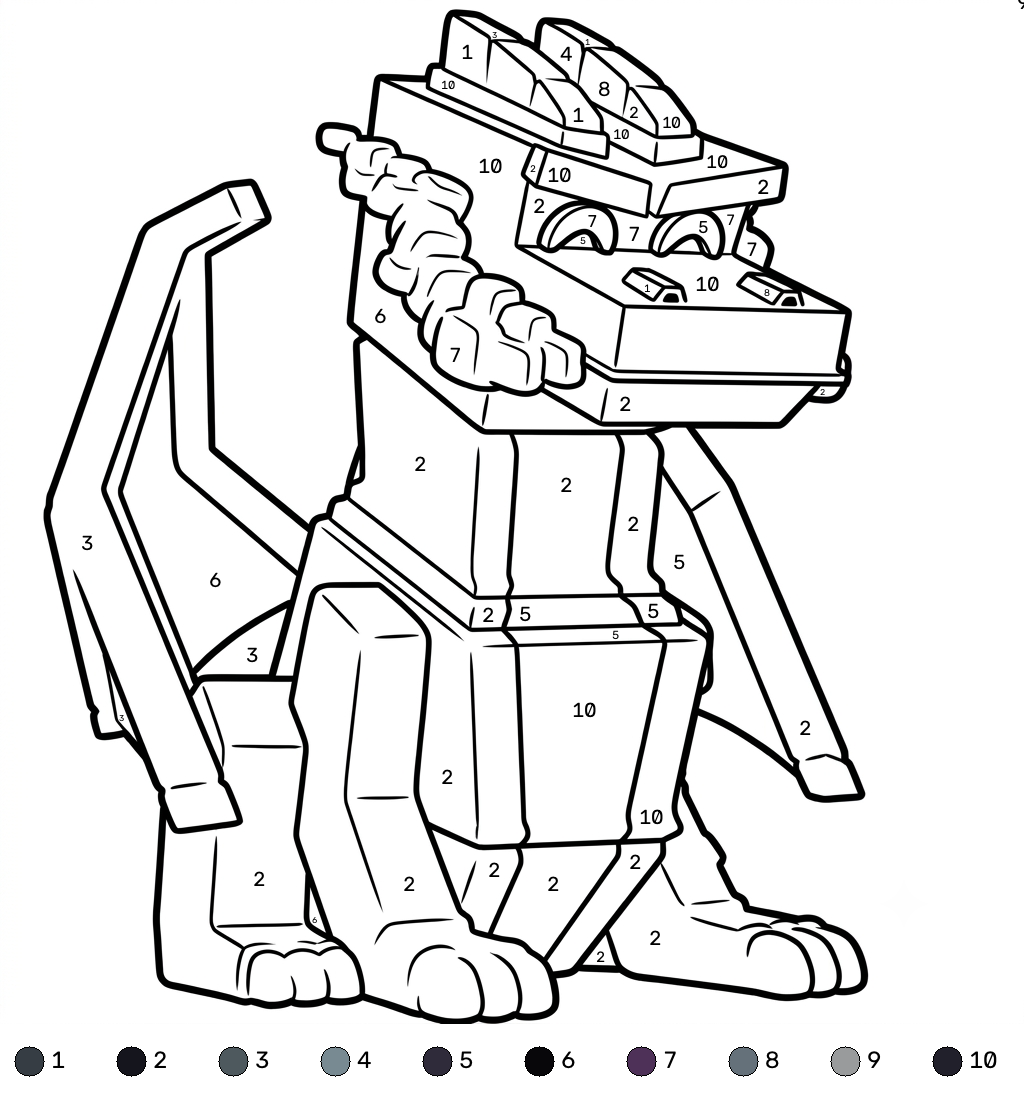 lindas páginas para colorear Ender Dragon Minecraft coloring by numbers