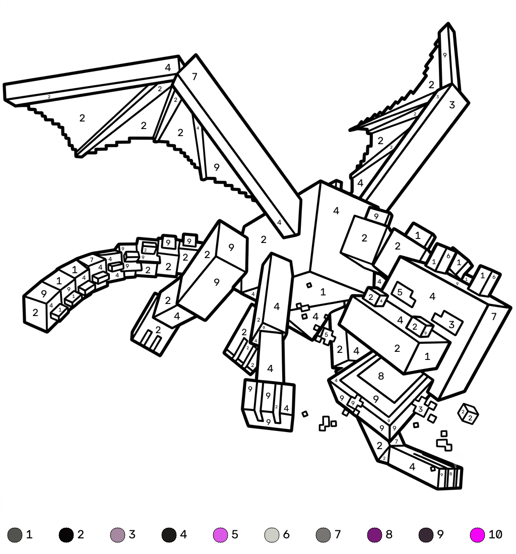 páginas para colorear gratis Ender Dragon Minecraft coloring by numbers