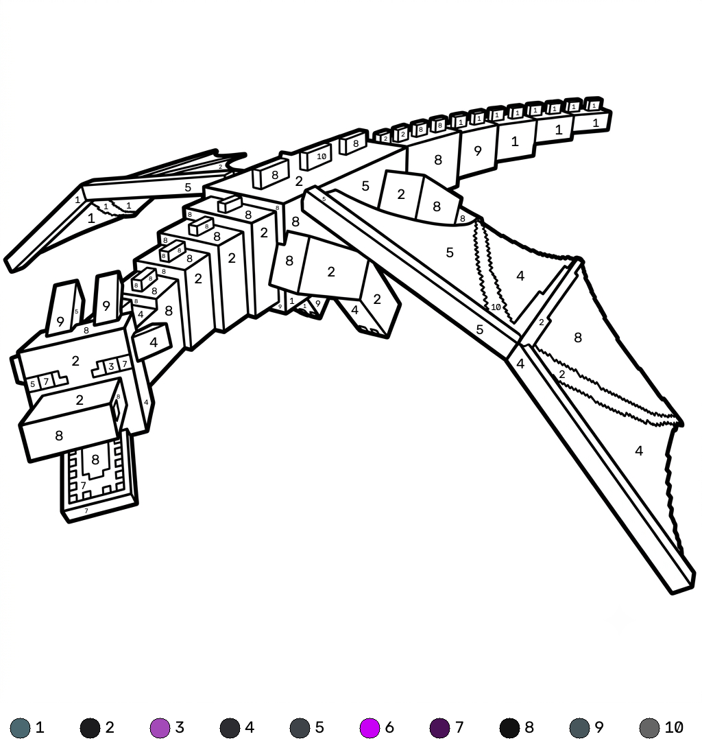 para colorear Ender Dragon Minecraft coloring by numbers