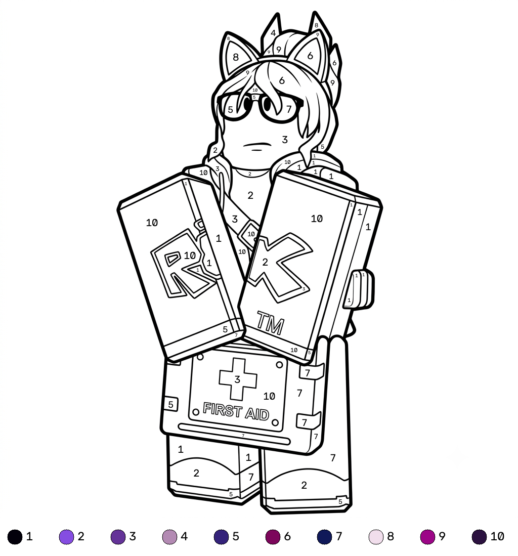 páginas para colorear gratis Jane Doe Roblox coloring by numbers para niños
