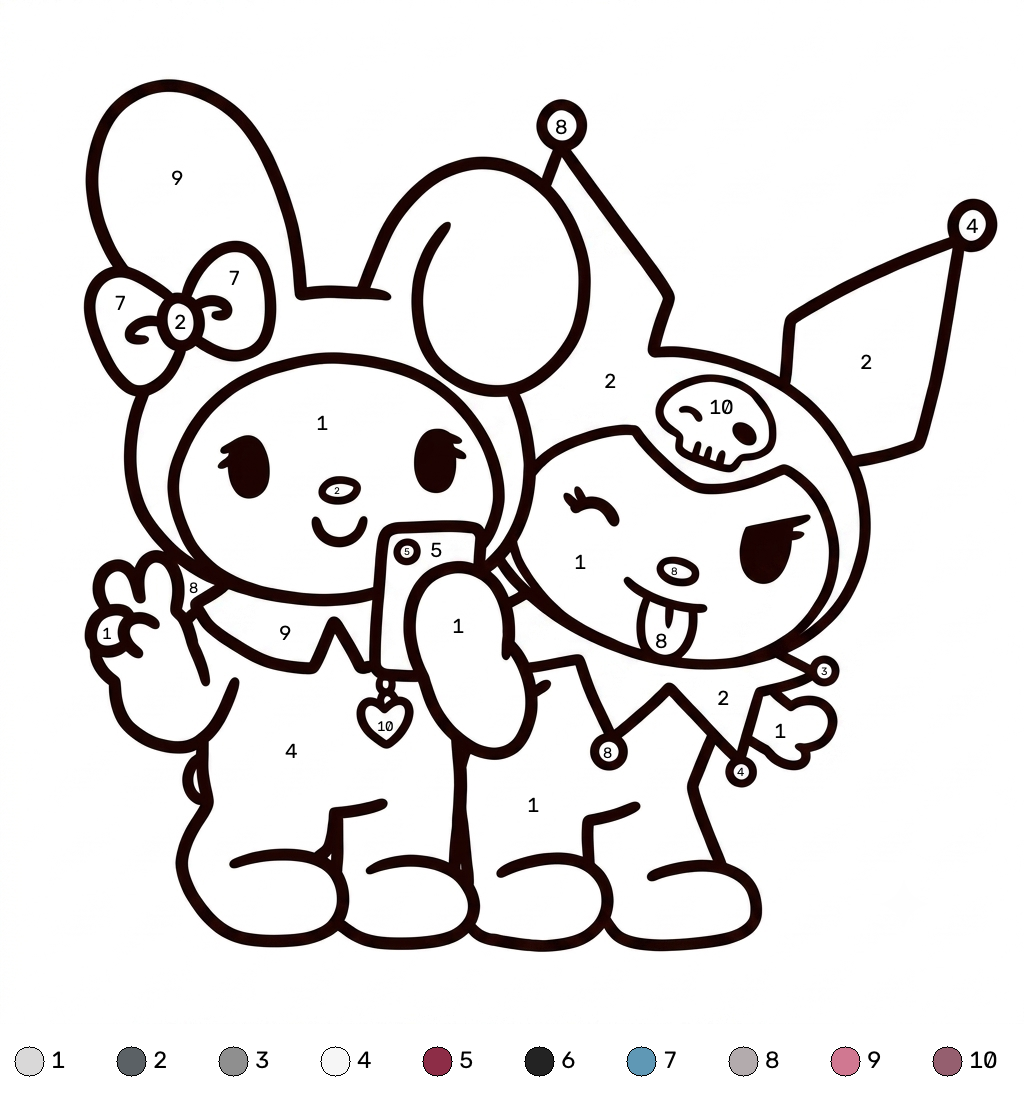 Kuromi colorear por números adornos para colorear 1