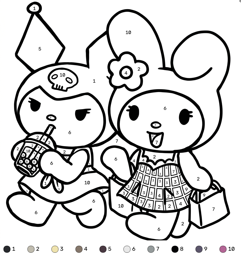 Kuromi colorear por números páginas para colorear